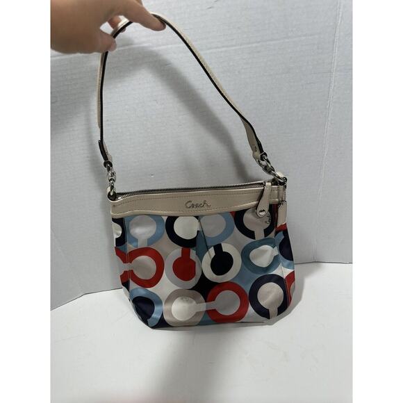 Coach Ashley Op Art Satin Multi Print Handbag Purse C1376-F23930 Shoulder Bag - Picture 2 of 16